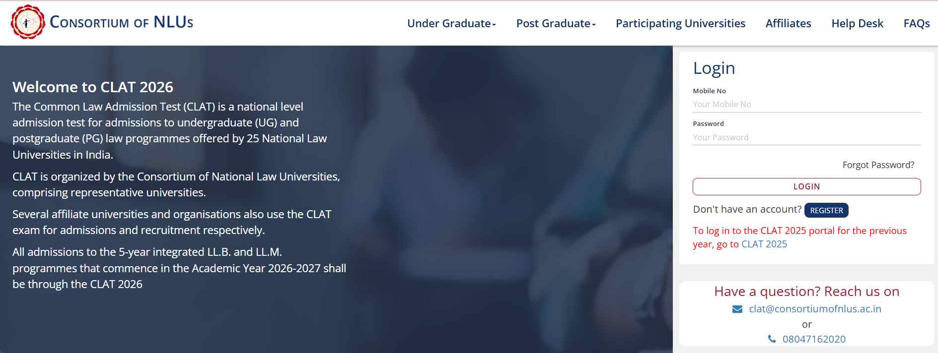 CLAT 2026 Registration Close Today at consortiumofnlus.ac.in